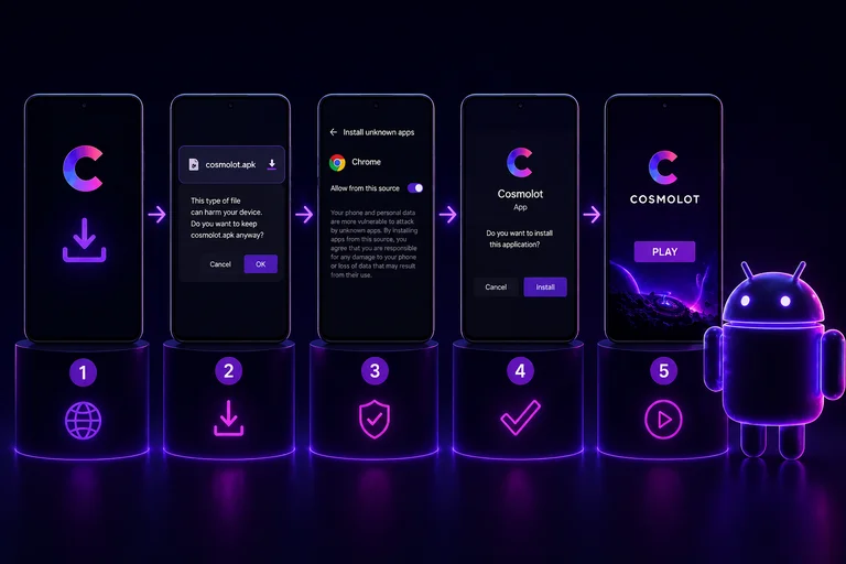 Завантаження додатку Cosmolot на Android — скачування APK з офіційного сайту, дозвіл невідомих джерел, встановлення та іконка на головному екрані